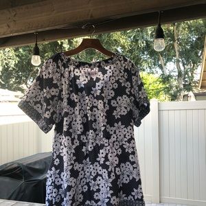 Koi Plumeria Print Navy and White Scrub Top